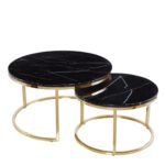 Marble Nest of 2 Tables with Steel Legs Black
