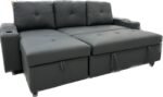 Black Faux Leather L-Shape Sofa Bed